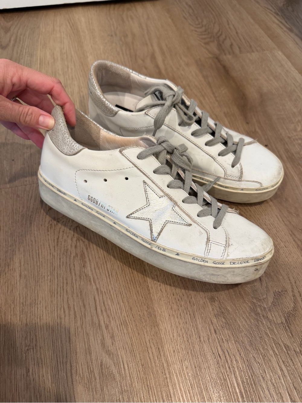 Golden Goose Hi Star White Silver Platform Sneakers